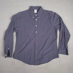 Brooks Brothers Slim Fit Gingham Button Down Shirt Mens L Blue Red